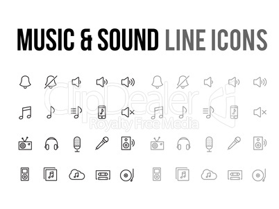 Music & sound vector line icon for app, mobile website responsiv