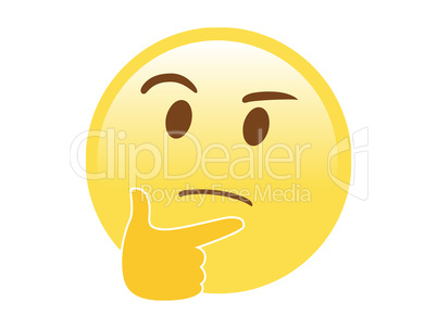 Isolated vector yellow pondering face with right hand icon flat
