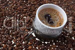 Close up of traditional Turkish coffee - Coffee beans background