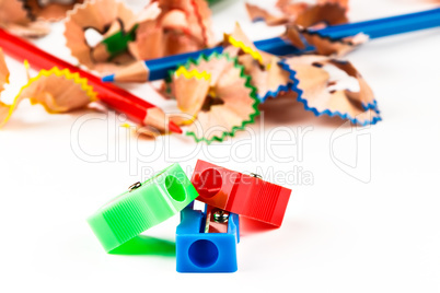 Red, green and blue pencil sharpener.