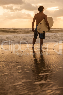 Male Man Surfer & Surfboard Sunset Sunrise Beach