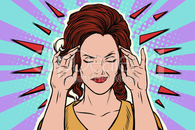 Woman headache, medical symptom of the disease