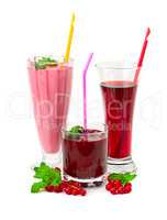 Juices and smoothies made of raspberry, currant, blueberry isola