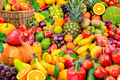Large collection of fruits and vegetables. Healthy foods.