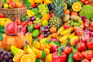 Large collection of fruits and vegetables. Healthy foods.