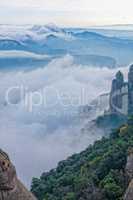 Montserrat hill between clouds near Barcelona in Spain