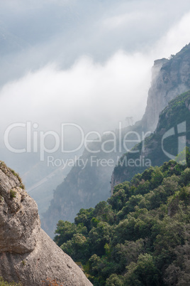 Montserrat hill between clouds near Barcelona in Spain