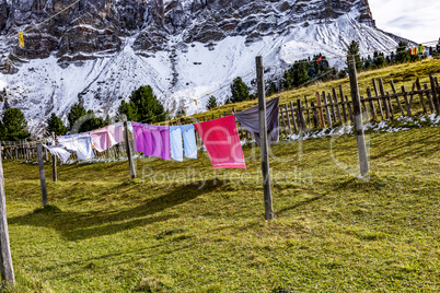 Washed cloths hanging on the clothesline