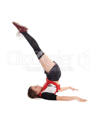 Young woman with gymnastics on floor