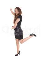 Beautiful woman dancing in a black dress