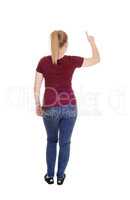 Woman standing from back with finger up