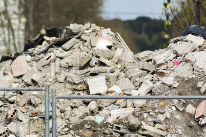 a pile of debris on a construction site