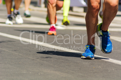 detail of marathon runners shoes