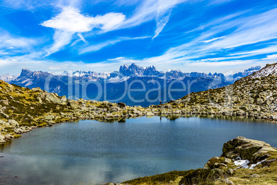 Mountain landscape with lake at Astjoch