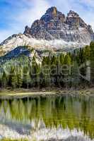 Lake Antorno at the Three Peaks in the Dolomites Italy
