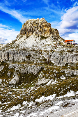 Hut in the mountain range Drei Zinnen Italy