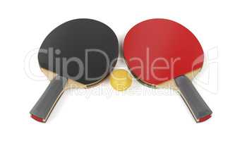 Table tennis rackets and a ball