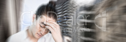 Composite image of close-up of man suffering from headache