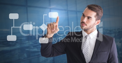 Man's Hand touching white wireframe