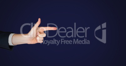 Hand pointing with blue background