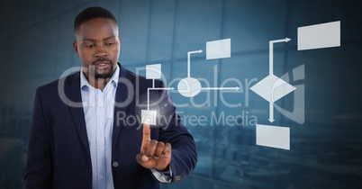 Man's hand touching white wireframe