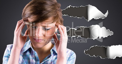 Stressed and upset woman with torn paper