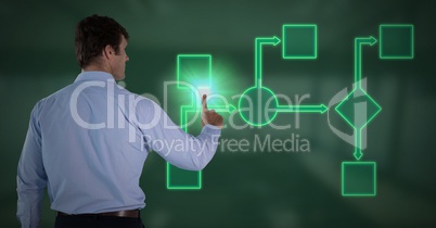 Man's Hand touching green wireframe