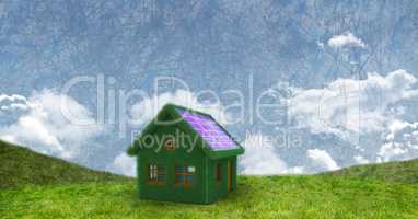 Eco solar panel house in green field