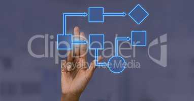 Hand touching wireframe with blue background