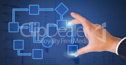 Hand touching wireframe with blue background