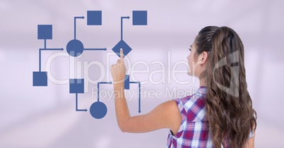 Woman's Hand touching wireframe with bright background