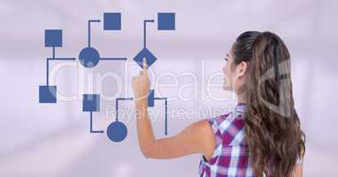 Woman's Hand touching wireframe with bright background