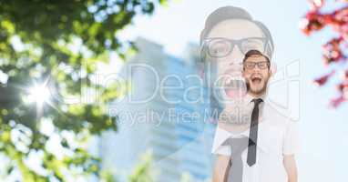 Businessman with double exposure effect