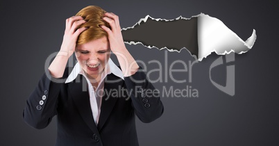 Stressed and upset woman with torn paper