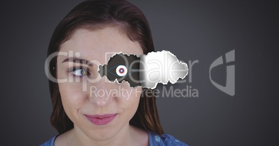 Woman with torn paper on eye and eye drawing