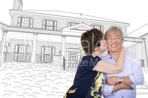 Chinese Senior Adult Couple Kissing In Front Of Custom House Dra