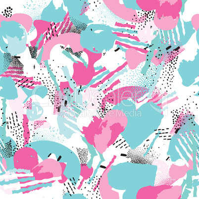 Abstract seamless pattern with chaotic lines and dots. Spotted background