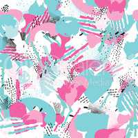 Abstract seamless pattern with chaotic lines and dots. Spotted background