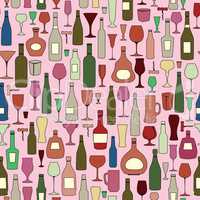 Wine bottle and wine glass seamless pattern. Drink wine party background