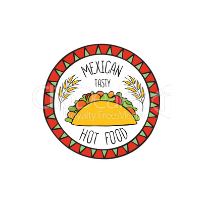 Mexican burrito food doodle symbol. Round shape sign. Fastfood icon.