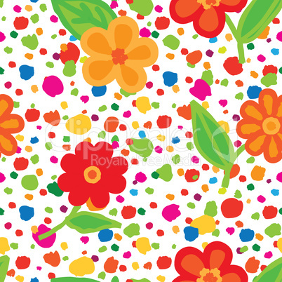 Abstract floral seamless pattern with flowers and dots. Summer holiday wallpaper