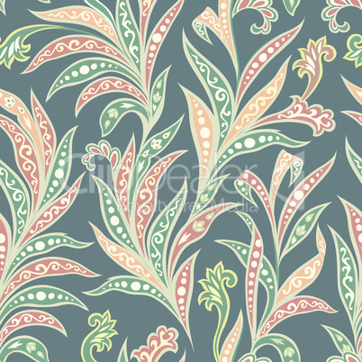 Floral seamless pattern with flowers and leaves. Ornamental orient floral background