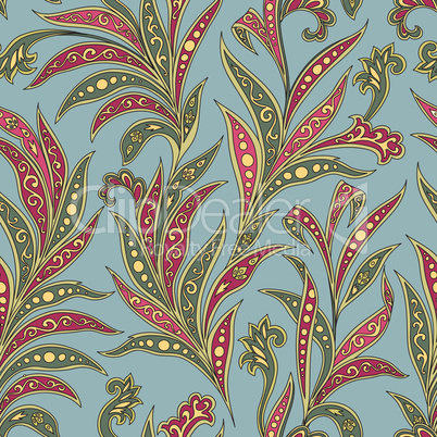 Floral seamless pattern with flowers and leaves. Ornamental orient floral background