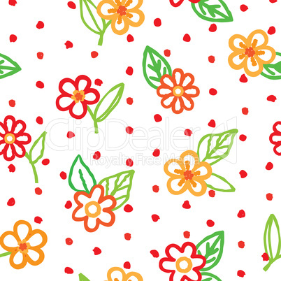 Floral seamless pattern with flowers and leaves. Ornamental backgound