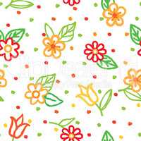 Floral seamless pattern with flowers and leaves. Ornamental funny backgound