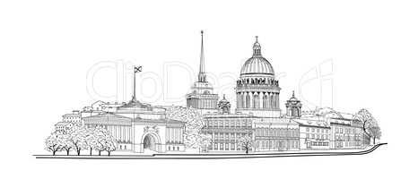 Saint-Petersburg city, Russia. St. Isaac's cathedral skyline. Russian travel background.