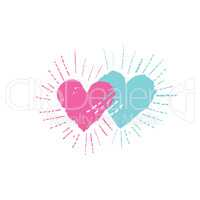 Two hearts with shining beams. Love sign. Valentine's day card