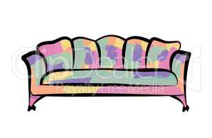 Sofa furniture sign. Interior detailed couch illustration.
