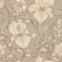 Floral seamless pattern. Flower background Engrave garden texture