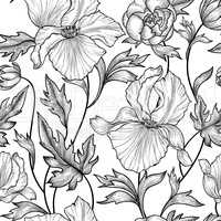 Floral seamless pattern. Flower background Engrave garden texture